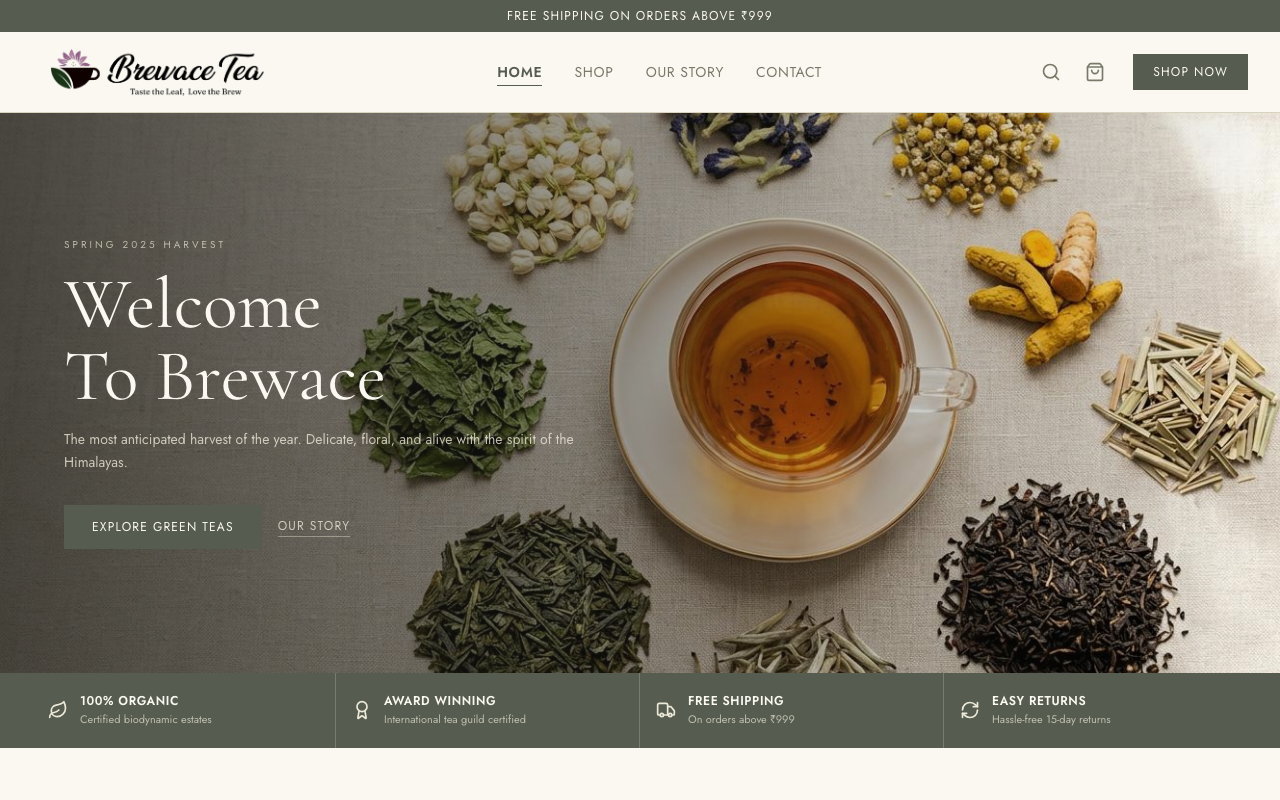 Brewace Tea ecommerce store preview
