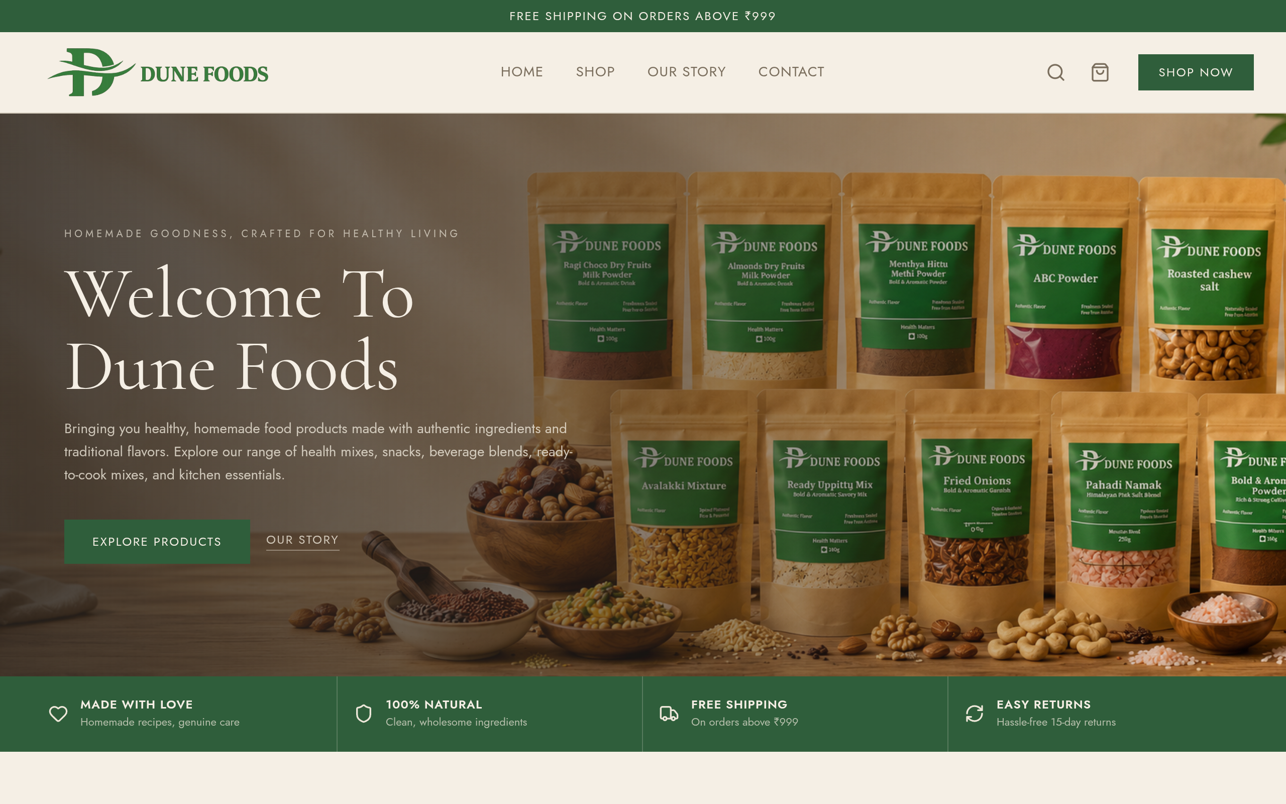 Dune Foods ecommerce store preview