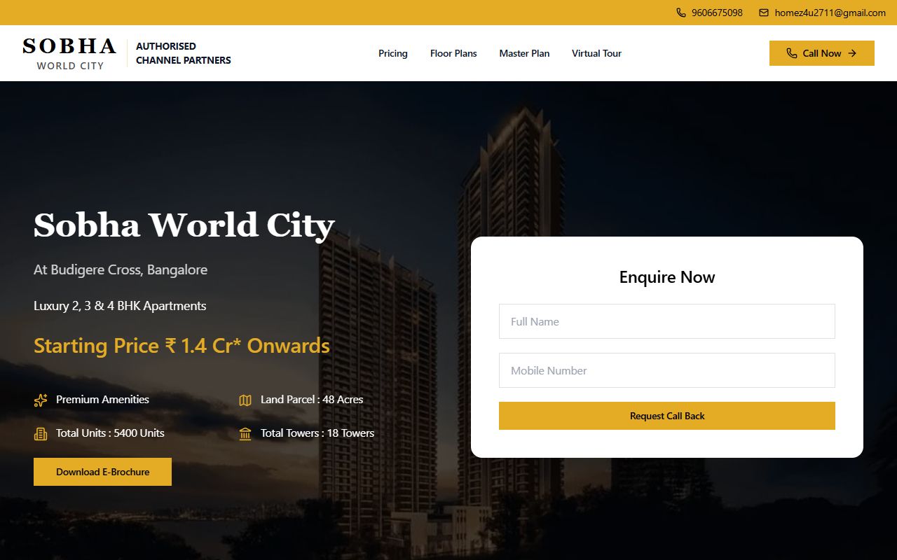 Sobha World City website preview